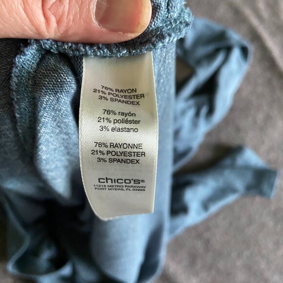 Chico's Cowl Neck 3/4 Length Sleeve Top Blue-Gray Chico's 2 Size 12 - Picture 9 of 9